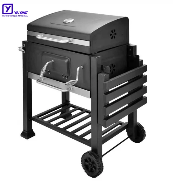 Outdoor Charcoal German Smoker Cast Iron BBQ grill pizza Heavy Duty Trolley Grills