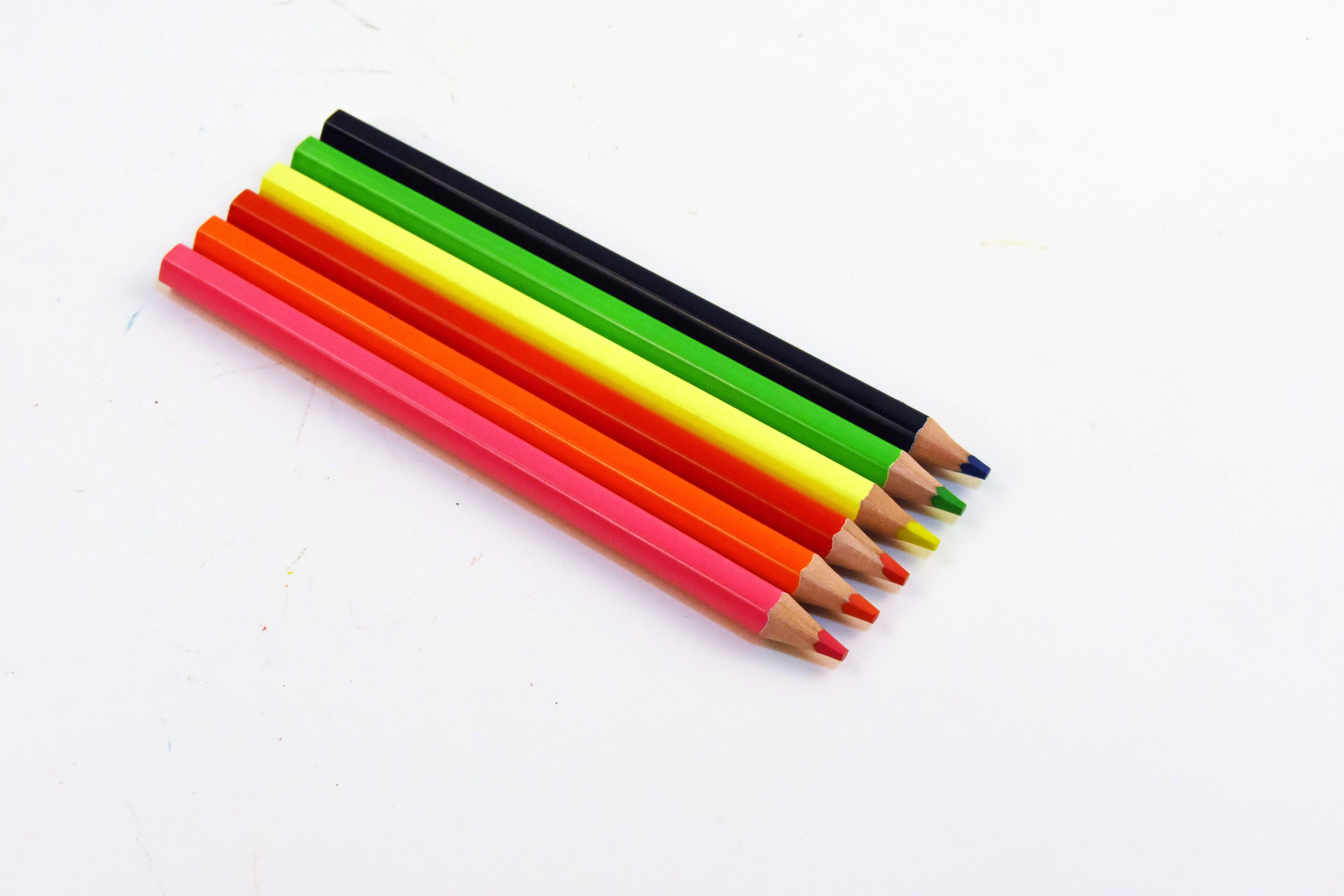 Pink Orange Yellow Green Blue Red Highlighter Colored Fluorescent HB Pencils