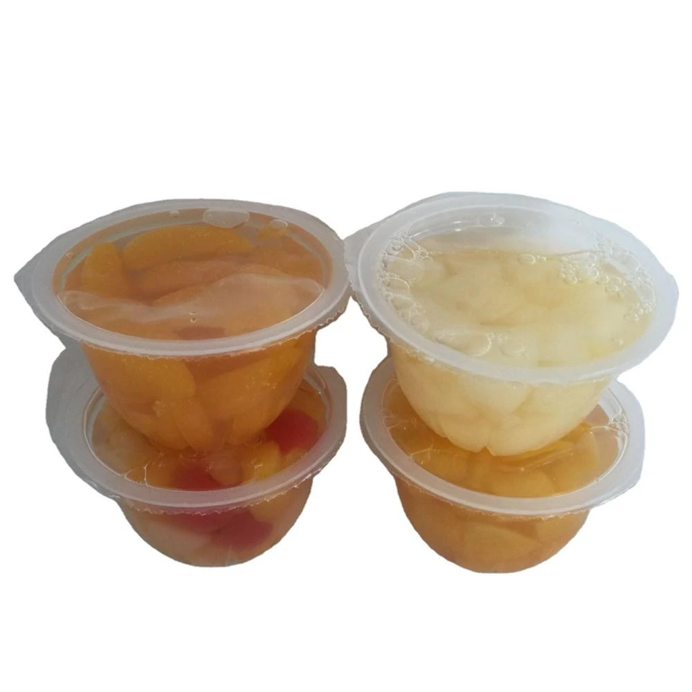 Plastic peach mandarin pear fruit cup in juice  canned fruits in cup
