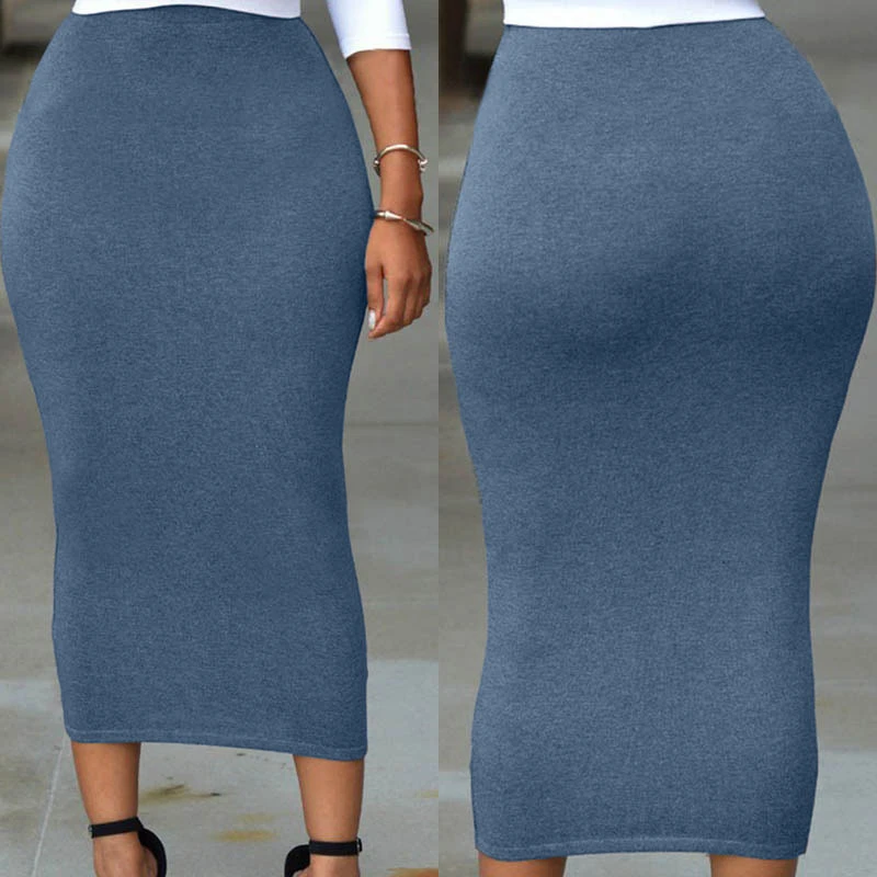 Plus Size XXL 2020 Wholesale Long Women Pencil Skirt Black High waisted Bodycon Office Maxi Skirts E71188 Work Wear Maxi Skirt