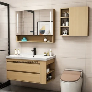 Plywood Bath Furniture Ceramic Wash Basin Mirror Bathroom Cabinet Combo Bathroom Vanity