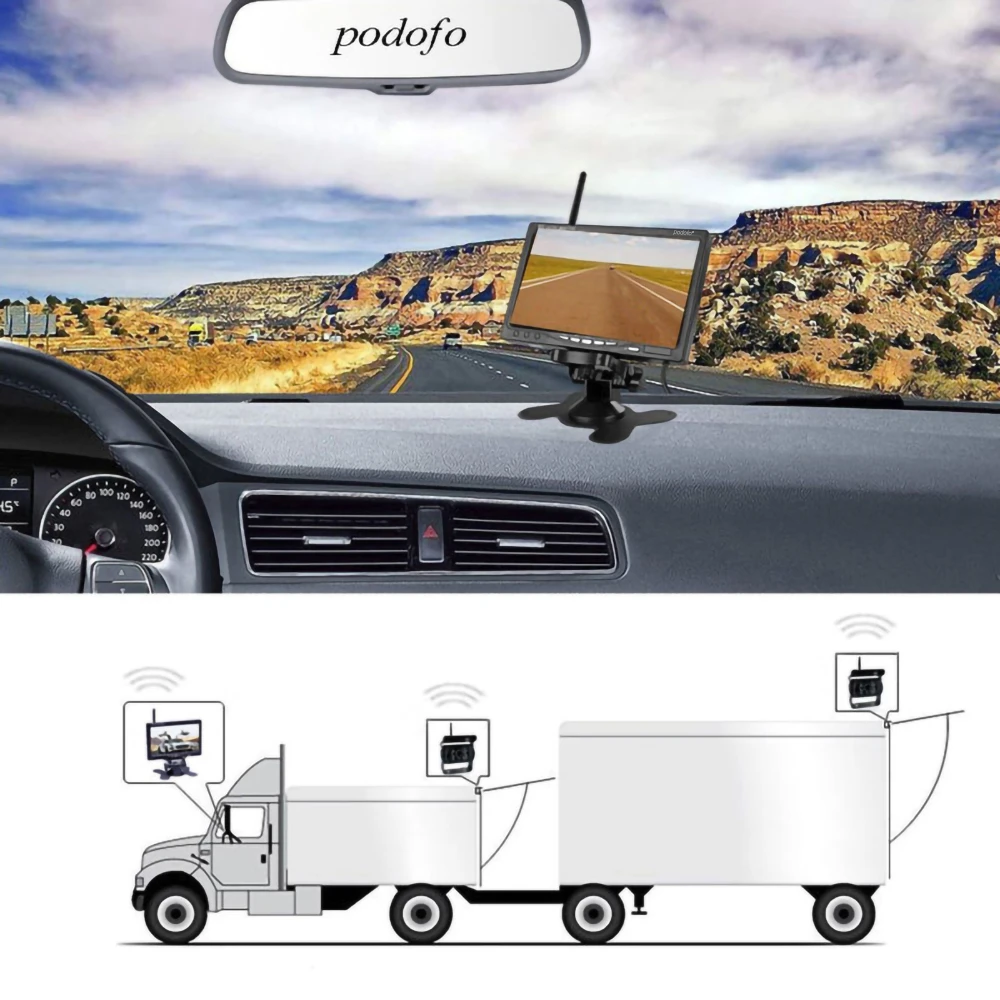 Podofo Wireless Vehicle Truck 2 Reverse Cameras &amp; Monitor Car Reversing Aid Waterproof Rear View Camera for Truck
