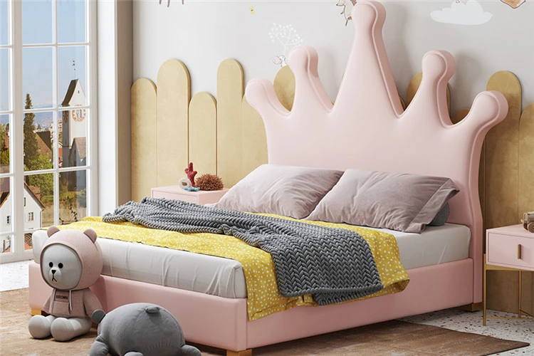 Princess Solid Wood Bed Frames Leather Bed European Size Bed Room Furniture Bedroom Set