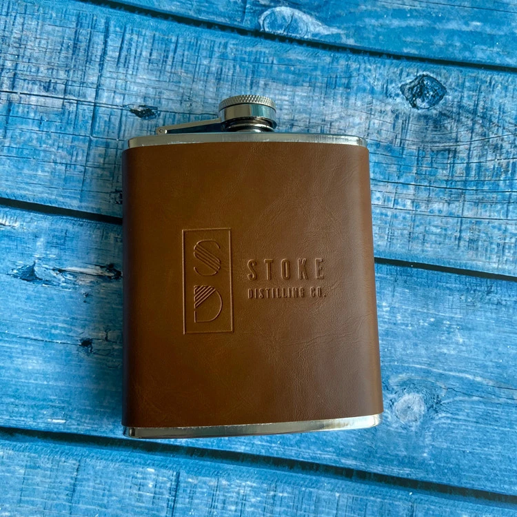 Promotion Party 7oz  Leather Whisky Hip Flask For Stoke Distilling Co.