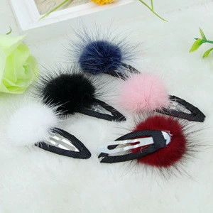 Pure Color Mink Ball Hairpins Chilren Accessories Hair pin Headwear Protect Hair Barrettes Hair Clip Headdress