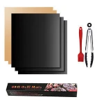 RAYBIN 5 pcs ptfe coating non stick bbq grill mat set with tongs and brush fda