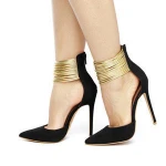 Red Black Gold  Ankle Strap Stiletto shoes Women Pump shoes Party Shoes dress zipper big size 10 cm high Heel Pointed Toe LX001