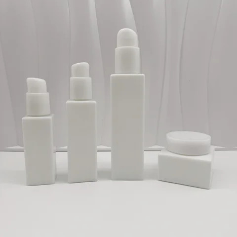 Rotating cap or fine mist sprayer white opal square bottle 30 50 100 120 ml for perfume or oil skin care series can customize