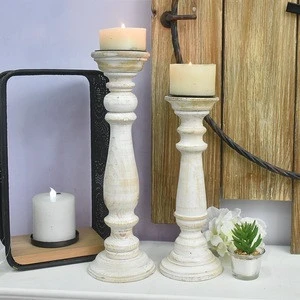 Shabby Chic Vintage Rustic Antique Distressed Decorative Wooden Pillar Candle Holder