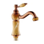 Single Hole Diamond Handle Luxury Bathroom Jade Golden Basin Faucet Mixer With Swivel Spout