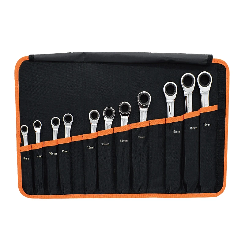 Single Offset Ring Spanner and Open End Wrench 11pieces Ratchet Combination Wrench Set