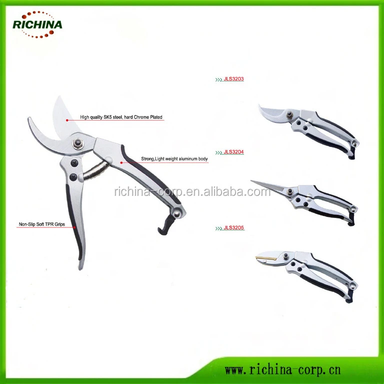 SK5 steel blade, Aluminum body, TPR grip, Garden Pruner Scissors