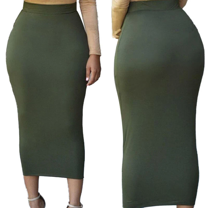 Small Order Cheap Womens Dresses Solid High-waisted Bodycon Long Maxi Skirt