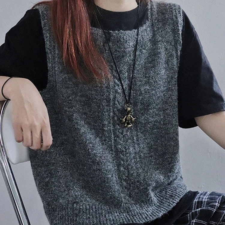 Spring 2021 Clothing Casual   Knitted Sweater Women Pullover Vest Tops Sleeveless Solid color square neck