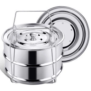 Stackable stainless steel 304 steamer insert pans with double same lids