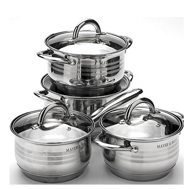 Stainless steel cookware set with 16cm saucepan 16 18 20 22 24 casserole pot and fry pan