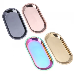 Stainless steel oval color plating towel tray storage dish plate tea tray fruit trays jewelry makeup organizer hotel bathroom