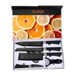 Ste Non-stick Coating Knife Handle Kitchen Scissors Ceramic Peeler Chopper Chef Bread Paring Knife with PP Black Color 6pcs