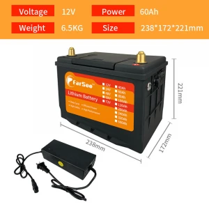 Storage battery 12V 60Ah Backup generators Portable Power supply solar Charge Lithium batteries