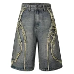 Street DenimVintage Mens Shorts Wholesale Washed Fringed Worn Denim Shorts Sports Casual Cotton Large Size Loose Unisex Shorts
