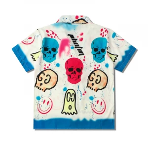 Streetwear Shirts For Men Skull doodle Print Short Sleeve Hip Hop Funny Lapel 2021 Breathable Loose Casual Men Hawaiian Shirts
