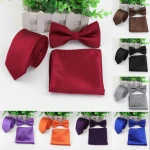 Strip Colorful Neck Tie Set For Men Slim Necktie Bowtie Handkerchief Suit Ties Cravat Butterfly Corbatas