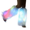 Stylish multicolor rainbow dance hosiery glow rave fluffies flashing light up faux fur led leg warmer