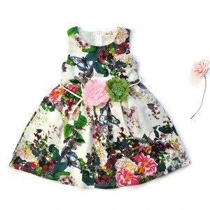 Summer Kid Girls Party Dress Girl Print Hemp Sequins Children Dress Girls Child Flower Dresses With Flower Sleeves