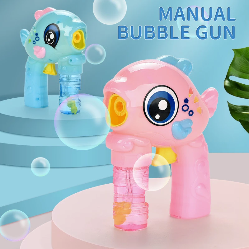 Summer Manual Fish Bubble Gun Toy With Light and 2 Bottles of Bubble Water
