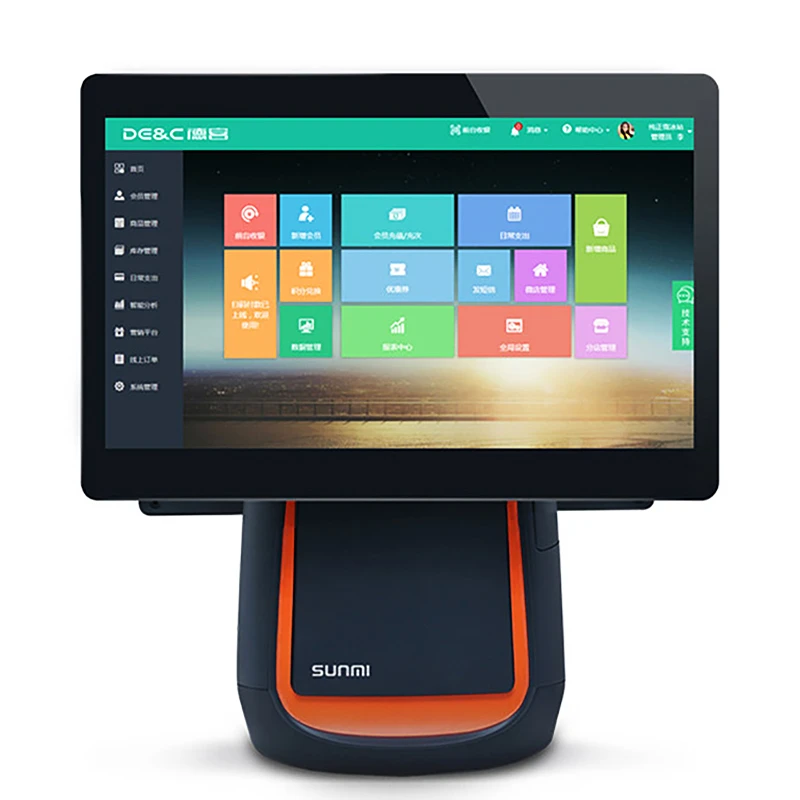 T2 single 15.6 inch Android 7.1 multi touch screen integrated cash machine,supermarket desktop pos system