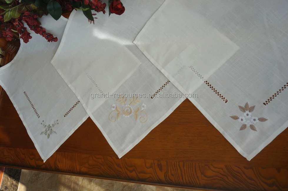 Table napkin with hemstitch and embroidery