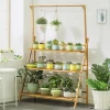 Three-Storey Bamboo/Wooden Flower Racks And Hanging Type Potted Display Plant Stand