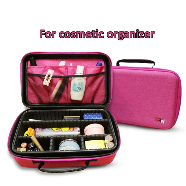 Travel Cosmetic Bag PU Makeup Bag Case with Adjustable Dividers Organize Case with Brush Holders