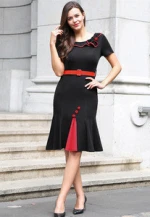 Turkey Women Office Dresses Women Elegant Clothing Ladies Wear Short Sleeve Career Dresses For Women