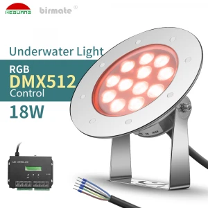 underwater lights DC24Volt 18W Stainless Steel 316L RGB DMX512 Control Swimming Pool Led Underwater Lights