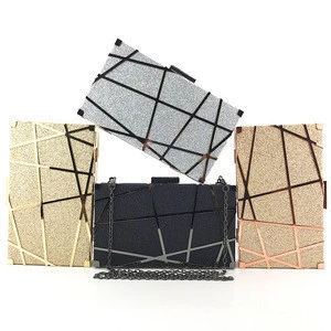 Unique Design Iron Frame Ladies Shiny Fashion Clutch Wedding Party Cosmetics Chain Evening Bags