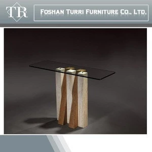 Unique Design white travertine triangle glass console table
