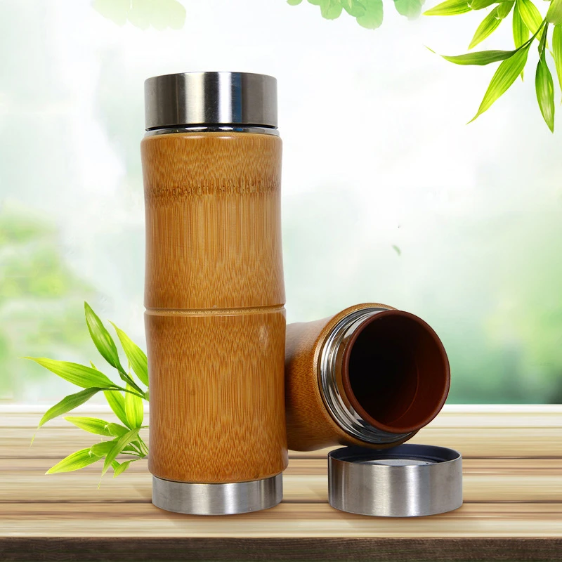 Vacuum insulated stainless steel ceramic mug bamboo coffee travel mug