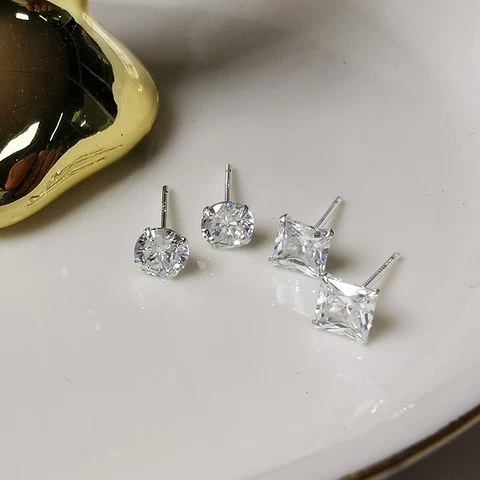 Vershal S044 Trendy Sterling Silver Claw Setting Minimalist Shining CZ Stud Earrings Daily Jewelry