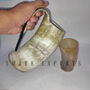 Viking Drinking Horn Mug with a horn glass Buffalo Horn Beer Mug with glass combo