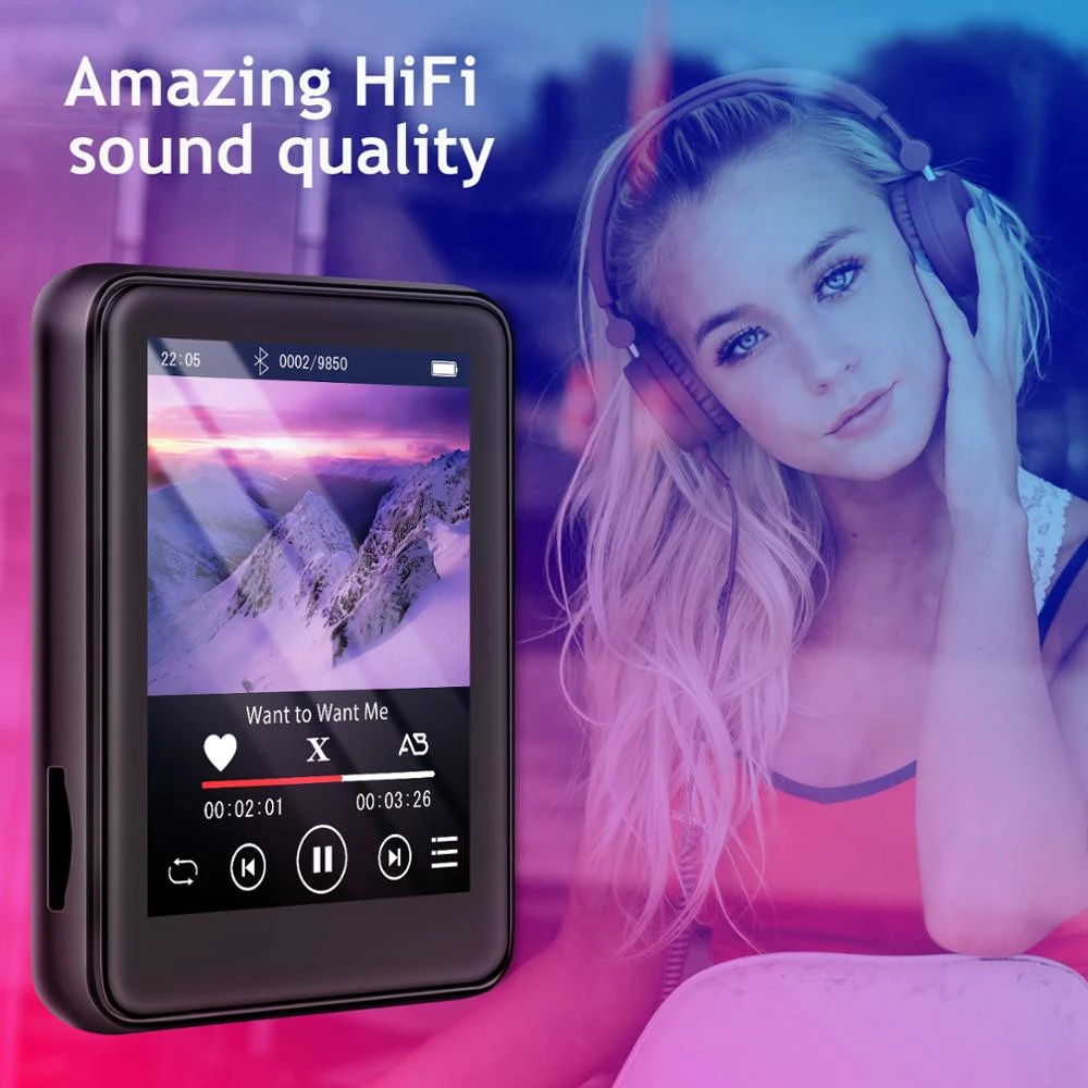 Walkman 2.4 Mini MP3 Music Player BT 4GB FM Radio Recording HiFi Music Player Built-in Speaker Video and Audio Player