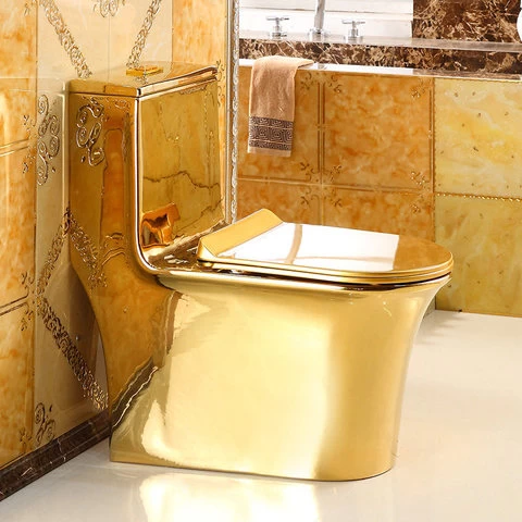 Western golden plated sanitary ware s trap bathroom wc toilet bowl one piece luxury ceramic gold toilet for sale