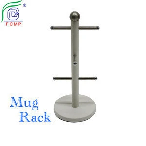White powder coated metal coffee cup storage mugs holders tree for 6 cups