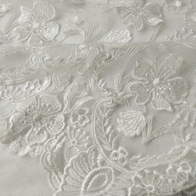 White wedding floral embroidery lace fabric