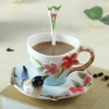 Wholesale 3D Magpie Shaped Enamel Custom Ceramic Mug Sublimation With Saucer And Spoonfor Home Decoration