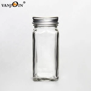 Wholesale 4oz Clear Square Glass Spice Jar For Salt Pepper Contain With Cap
