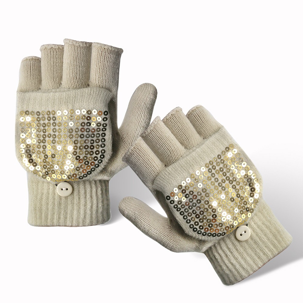 Wholesale Hand Knitted Gloves Paillette Half Finger Custom Mittens Gloves Winter