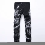 Wholesale Straight Designer Print Pattern Trousers Denim Pants Black Men Fashion Jeans