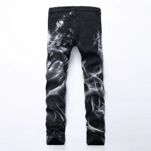 Wholesale Straight Designer Print Pattern Trousers Denim Pants Black Men Fashion Jeans