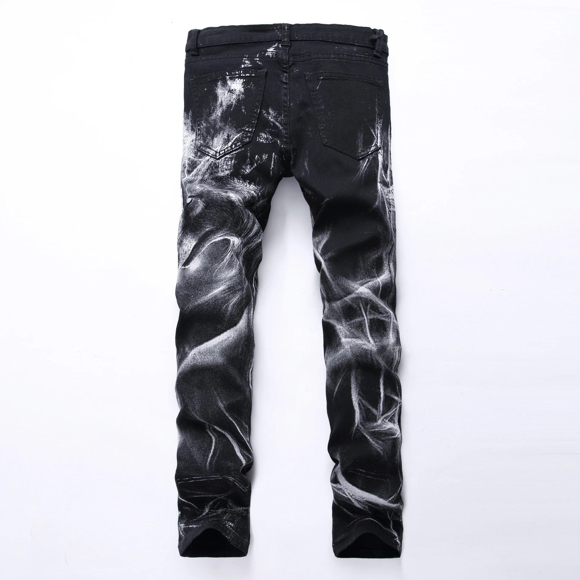 Wholesale Straight Designer Print Pattern Trousers Denim Pants Black Men Fashion Jeans